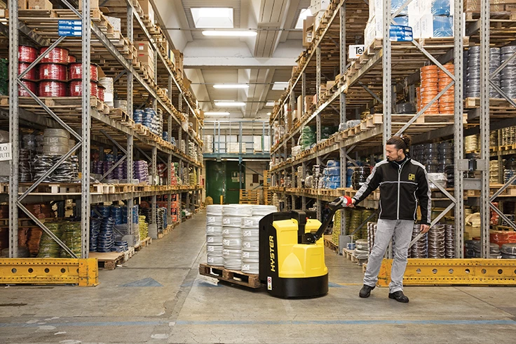 Hyster pedestrian forklift truck in warehouse
