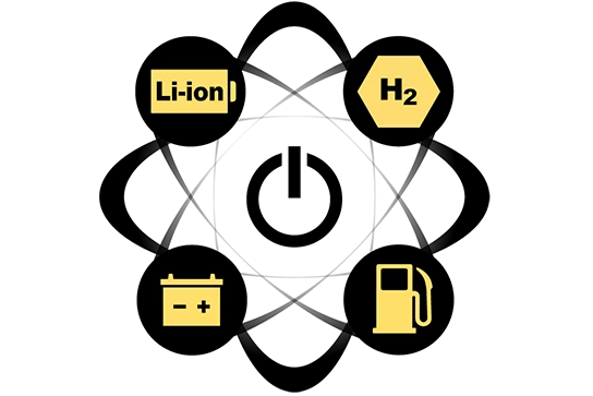 Atom illustration with power button in the middle